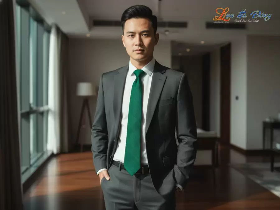 Cà vạt lụa đũi cao cấp màu xanh lá