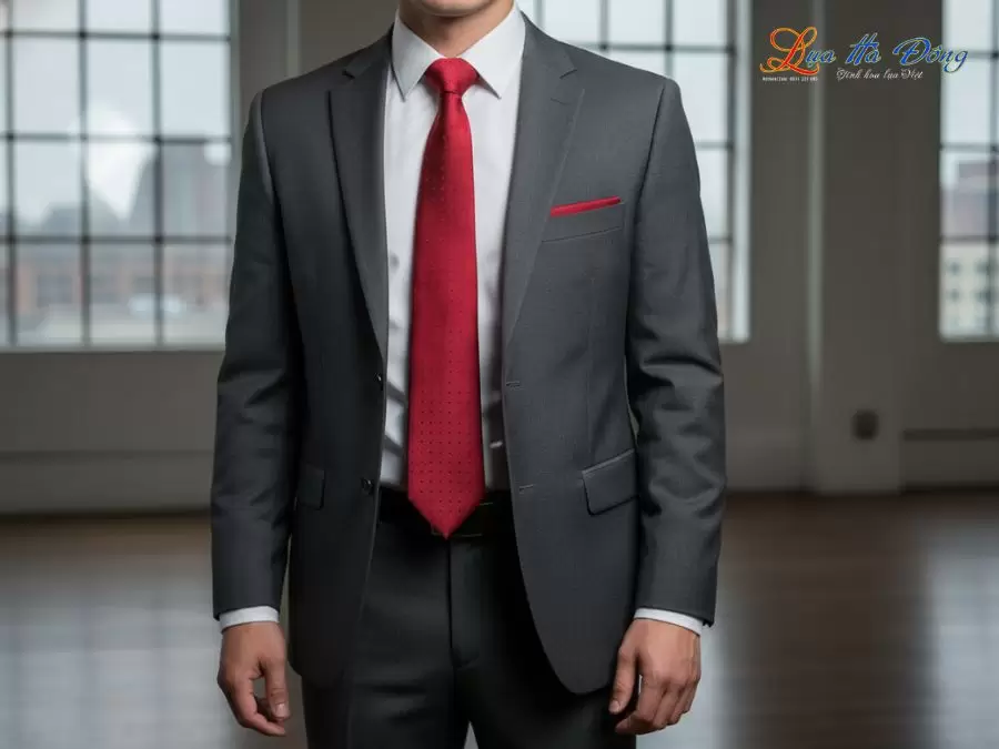 Cà vạt lụa tơ tằm họa tiết chấm bi đỏ