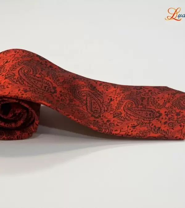 Cà vạt lụa tơ tằm họa tiết đuôi công cam