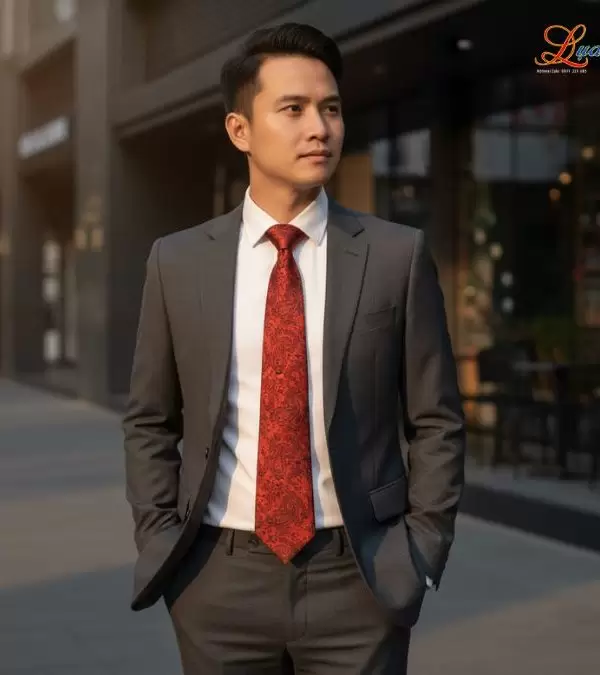 Cà vạt lụa tơ tằm họa tiết đuôi công cam