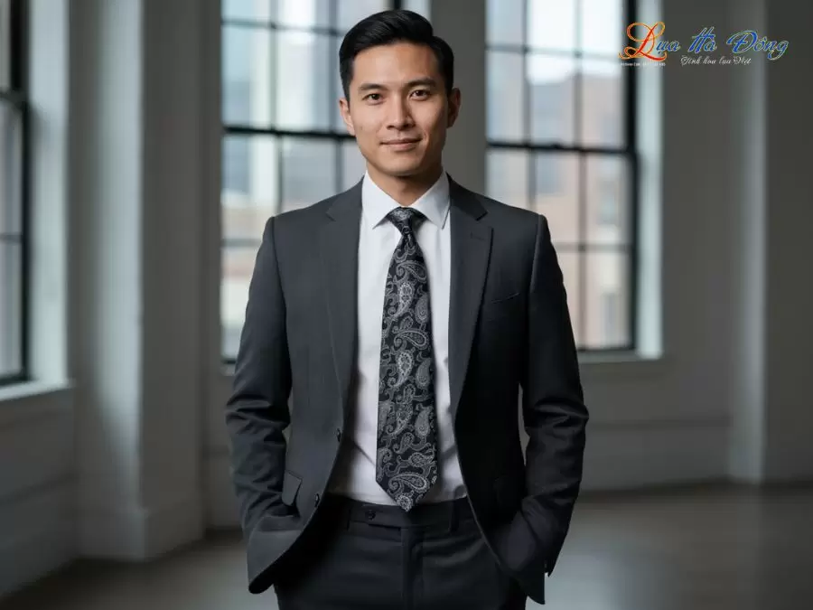 Cà vạt lụa tơ tằm họa tiết đuôi công đen