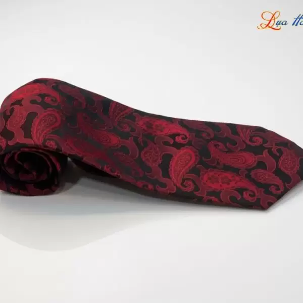 Cà vạt lụa tơ tằm họa tiết đuôi công đỏ