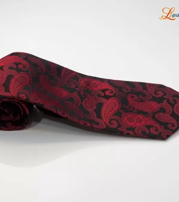 Cà vạt lụa tơ tằm họa tiết đuôi công đỏ