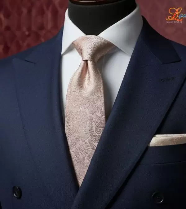 Cà vạt lụa tơ tằm họa tiết đuôi công hồng