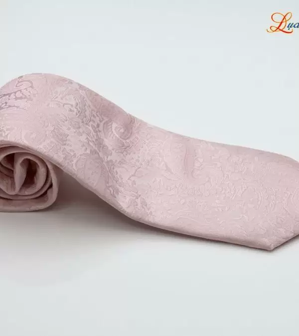 Cà vạt lụa tơ tằm họa tiết đuôi công hồng