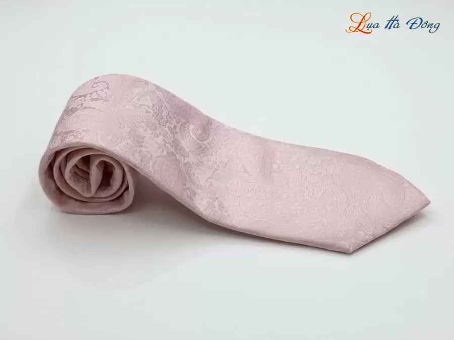 Cà vạt lụa tơ tằm họa tiết đuôi công hồng