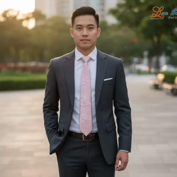 Cà vạt lụa tơ tằm họa tiết đuôi công hồng