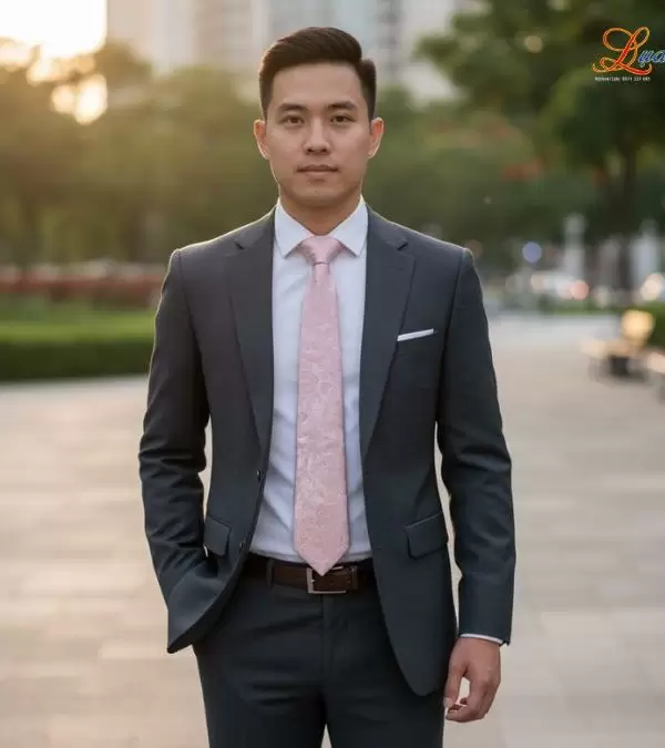 Cà vạt lụa tơ tằm họa tiết đuôi công hồng