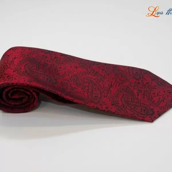 Cà vạt lụa tơ tằm họa tiết đuôi công nền đỏ