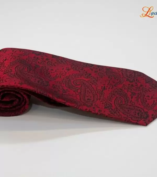 Cà vạt lụa tơ tằm họa tiết đuôi công nền đỏ