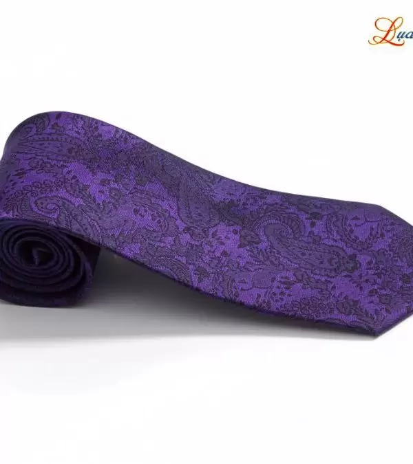 Cà vạt lụa tơ tằm họa tiết đuôi công tím đen