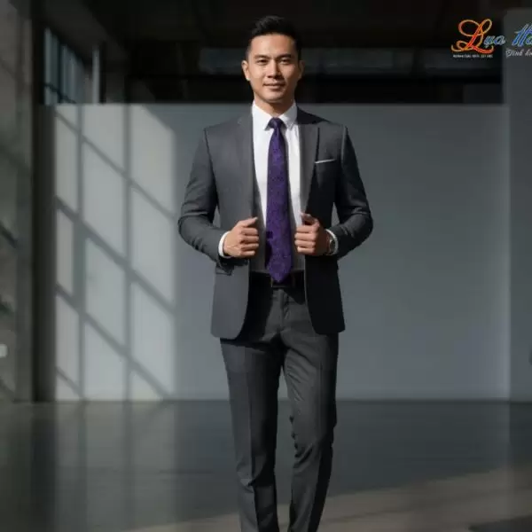 Cà vạt lụa tơ tằm họa tiết đuôi công tím đen