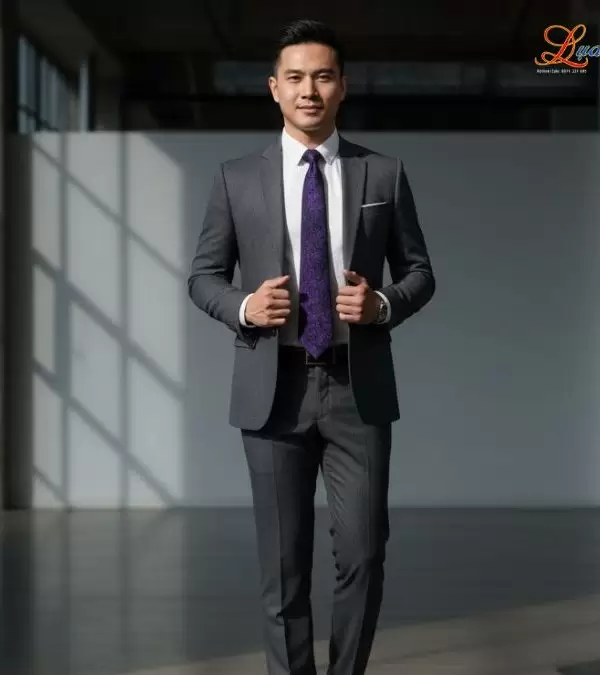 Cà vạt lụa tơ tằm họa tiết đuôi công tím đen