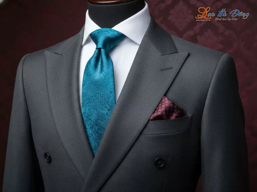 Cà vạt lụa tơ tằm họa tiết  đuôi công xanh ngọc MNV-CRV72-1