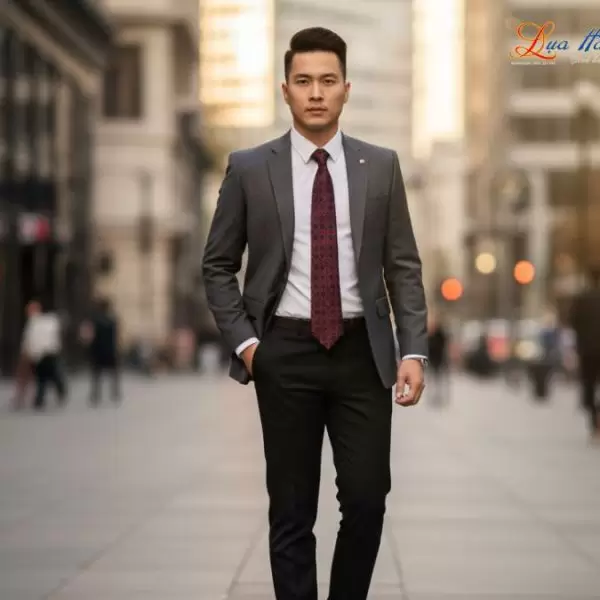 Cà vạt lụa tơ tằm họa tiết hoa bốn cánh đỏ