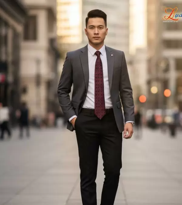 Cà vạt lụa tơ tằm họa tiết hoa bốn cánh đỏ