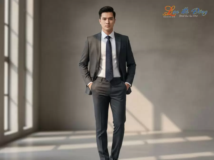 Cà vạt lụa tơ tằm họa tiết hoa bốn cánh tím