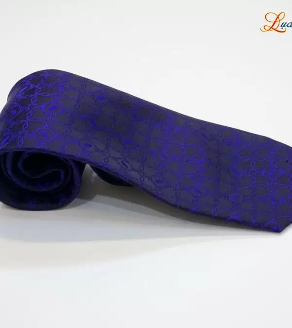 Cà vạt lụa tơ tằm họa tiết hoa bốn cánh tím xanh