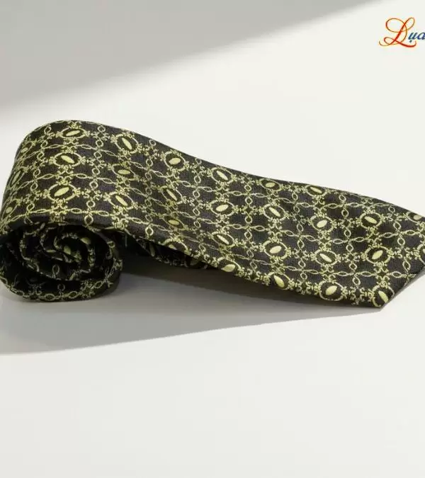 Cà vạt lụa tơ tằm họa tiết ô vuông vàng