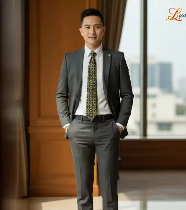 Cà vạt lụa tơ tằm họa tiết ô vuông vàng