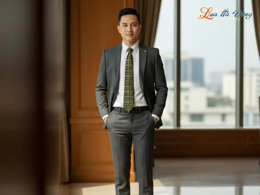 Cà vạt lụa tơ tằm họa tiết ô vuông vàng