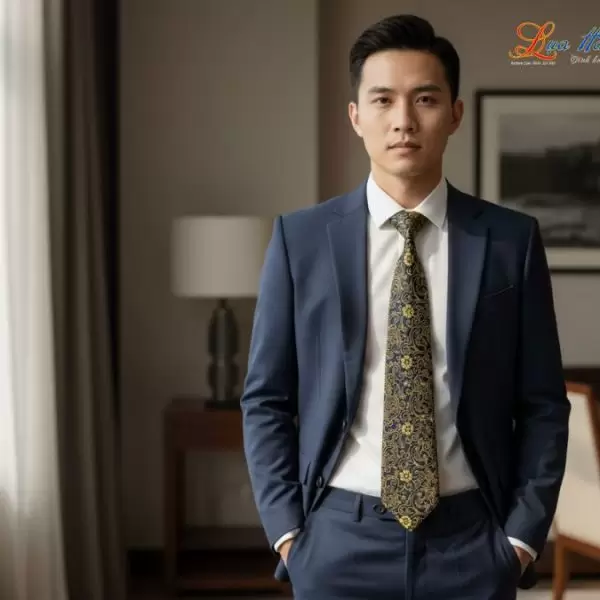 Cà vạt lụa tơ tằm họa tiết hoa cúc vàng