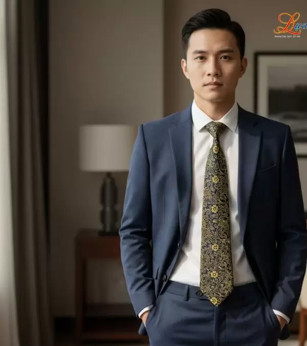 Cà vạt lụa tơ tằm họa tiết hoa cúc vàng