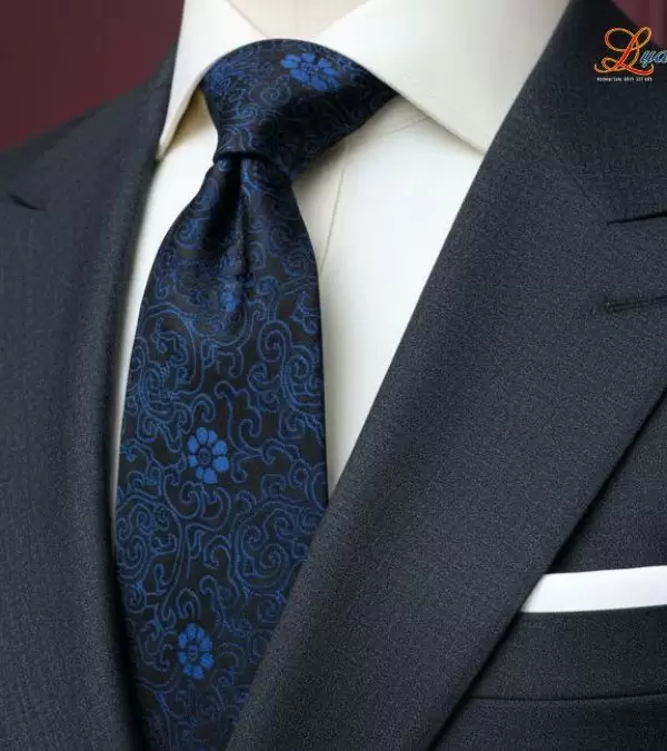 Cà vạt lụa tơ tằm họa tiết hoa mai xanh dương MNV-CRV46
