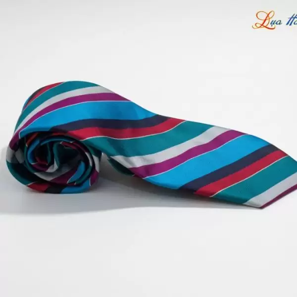 Cà vạt lụa tơ tằm họa tiết kẻ sọc nhiều màu