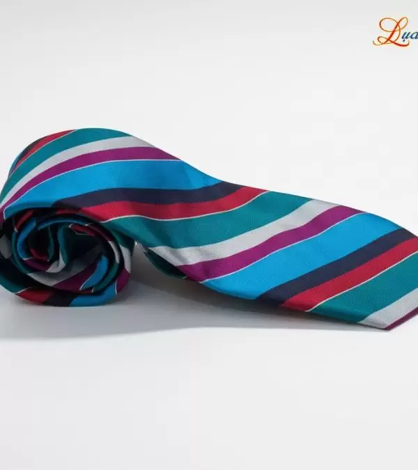 Cà vạt lụa tơ tằm họa tiết kẻ sọc nhiều màu