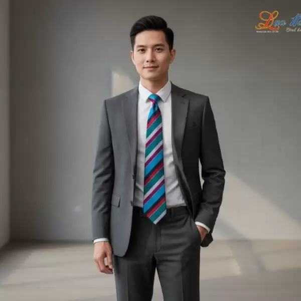 Cà vạt lụa tơ tằm họa tiết kẻ sọc nhiều màu