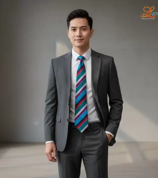 Cà vạt lụa tơ tằm họa tiết kẻ sọc nhiều màu