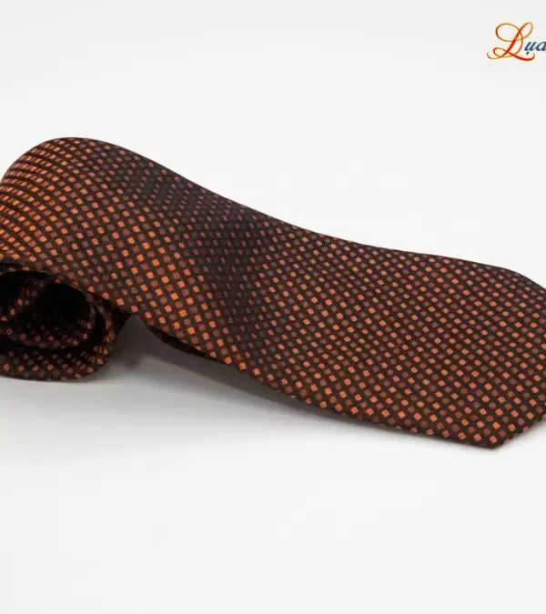 Cà vạt lụa tơ tằm họa tiết ô vuông cam