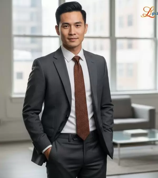 Cà vạt lụa tơ tằm họa tiết ô vuông cam