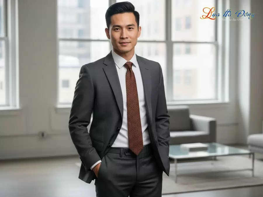 Cà vạt lụa tơ tằm họa tiết ô vuông cam