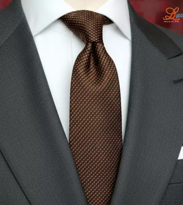 Cà vạt lụa tơ tằm họa tiết ô vuông cam