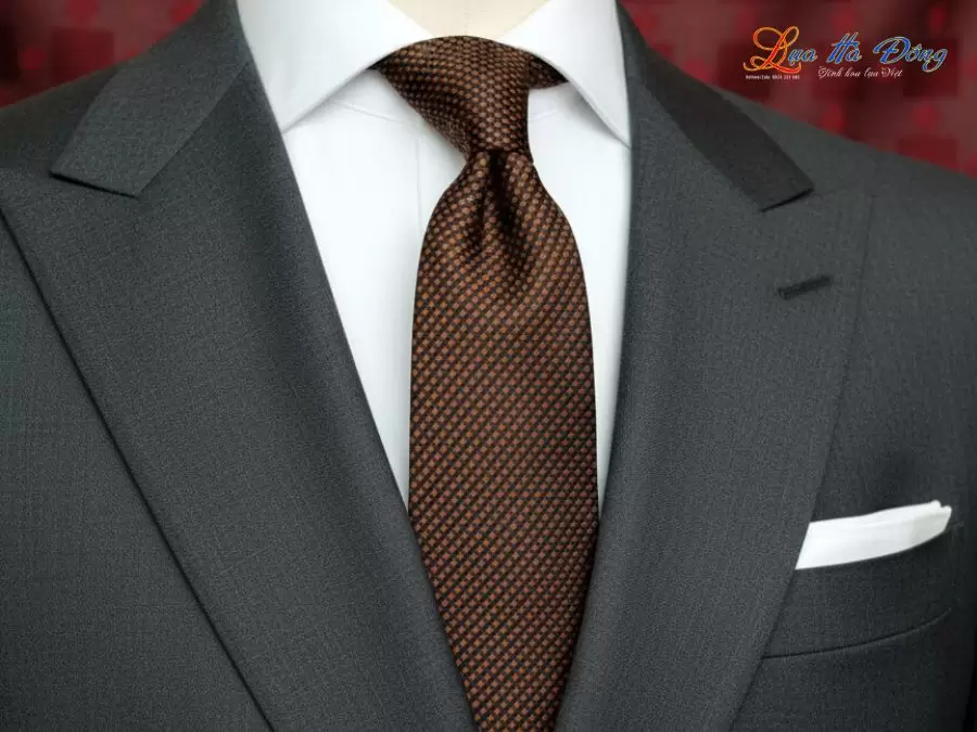 Cà vạt lụa tơ tằm họa tiết ô vuông cam