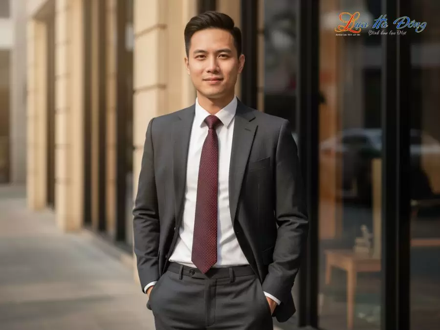 Cà vạt lụa tơ tằm họa tiết ô vuông đỏ