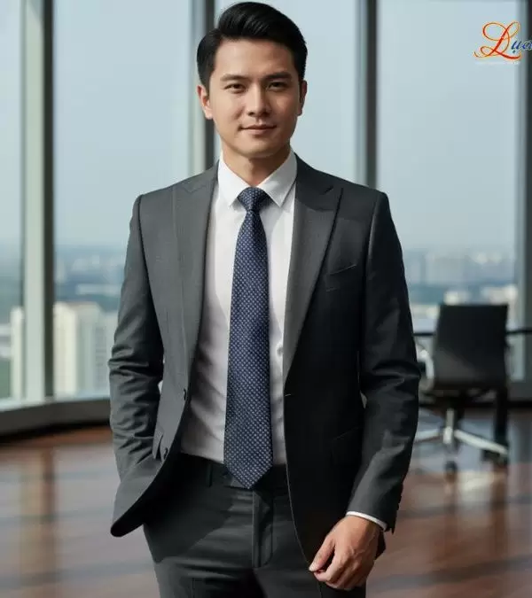 Cà vạt lụa tơ tằm họa tiết ô vuông xám