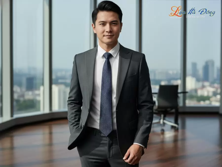 Cà vạt lụa tơ tằm họa tiết ô vuông xám