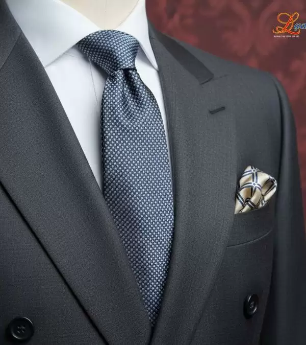 Cà vạt lụa tơ tằm họa tiết ô vuông xám