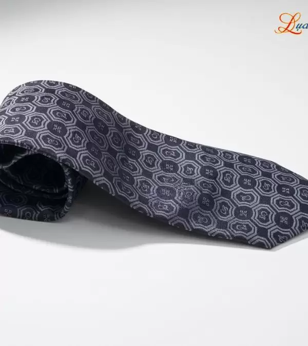 Cà vạt lụa tơ tằm họa tiết ô vuông xám