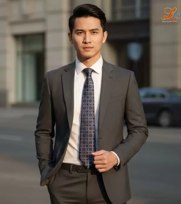 Cà vạt lụa tơ tằm họa tiết ô vuông xám