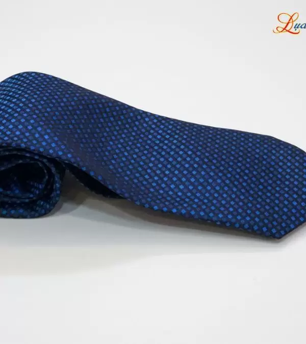 Cà vạt lụa tơ tằm họa tiết ô vuông xanh đậm