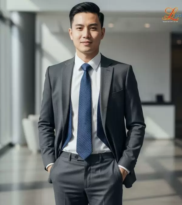 Cà vạt lụa tơ tằm họa tiết ô vuông xanh đậm