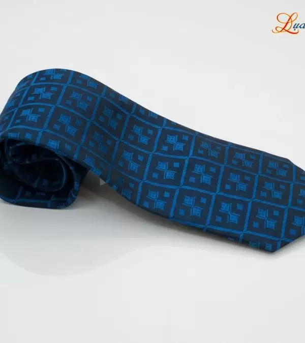 Cà vạt lụa tơ tằm họa tiết ô vuông xanh dương