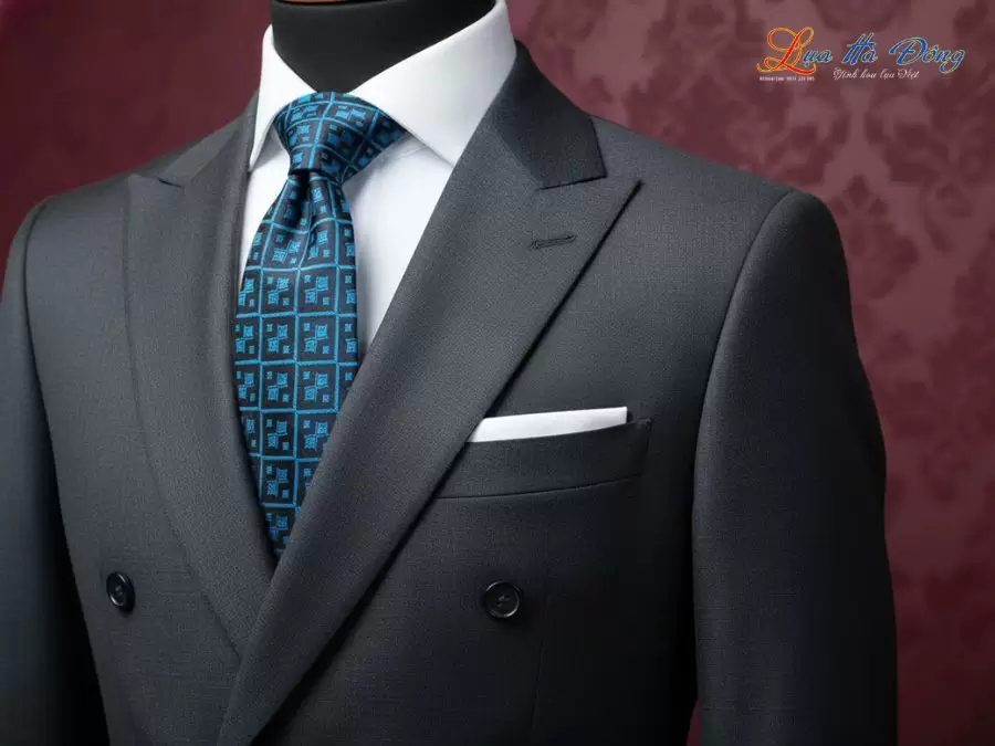 Cà vạt lụa tơ tằm họa tiết ô vuông xanh dương