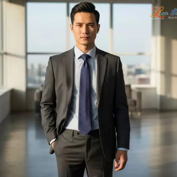 Cà vạt lụa tơ tằm họa tiết ô vuông xanh dương