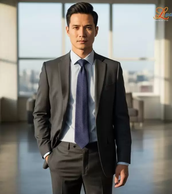 Cà vạt lụa tơ tằm họa tiết ô vuông xanh dương