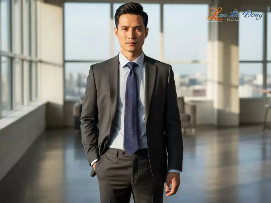 Cà vạt lụa tơ tằm họa tiết ô vuông xanh dương